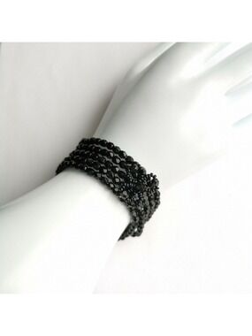 JET BLACK beaded cuff bracelet stretch 🆕